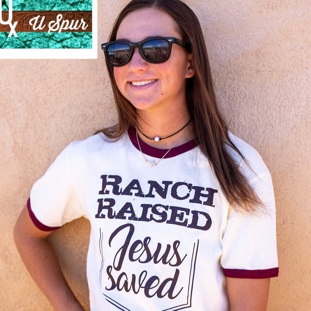 Ranch Raised Jesus Saved ringer tee